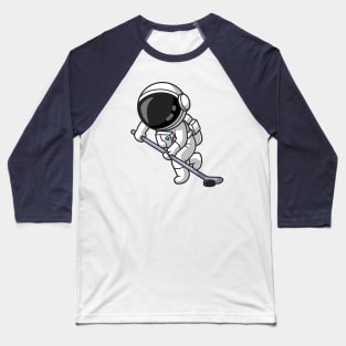 Cute Astronaut Playing Hockey Cartoon Baseball T-Shirt